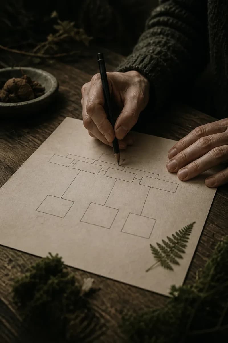 Hands drawing a thoughtful website plan in a field notebook